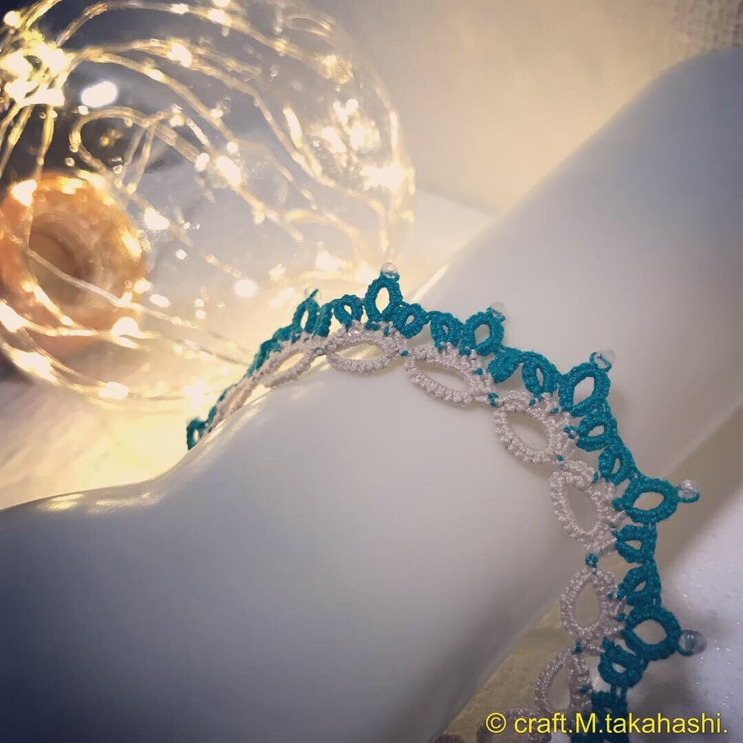 0129:バイカラー レースのブレスレット