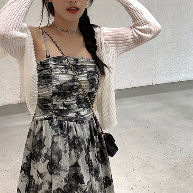 tube top rose print dress　10295