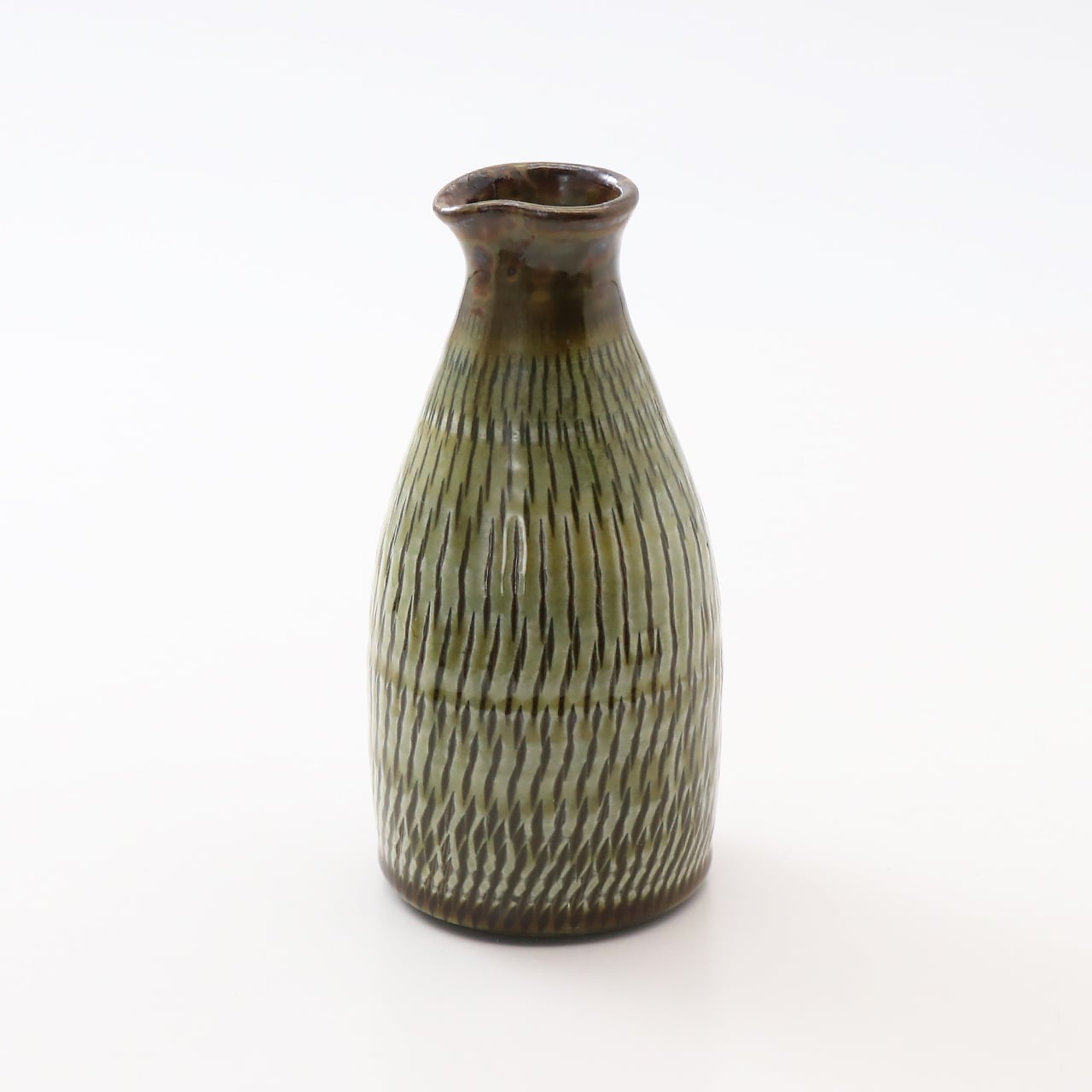 小鹿田焼 小袋窯 一合五勺徳利 飛びかんな 緑 高さ約13.5cm 陶器 和食器 酒器 民藝 花瓶