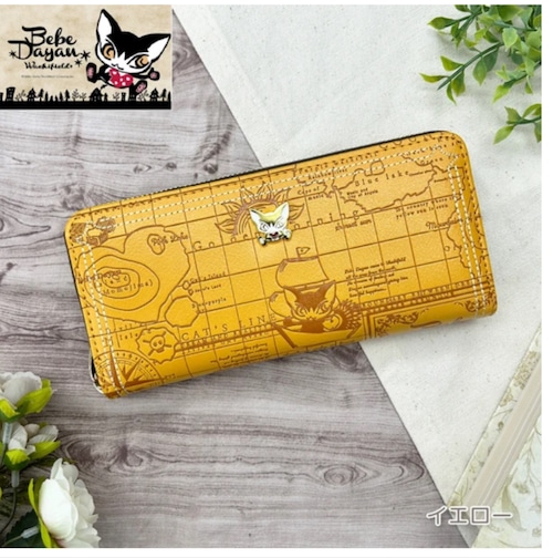 わちふぃーるど BebeDayan ベベダヤン 長財布 多機能 24枚カード収納 猫柄 レディース かわいい 小銭入れ付き ギフト　イエロー