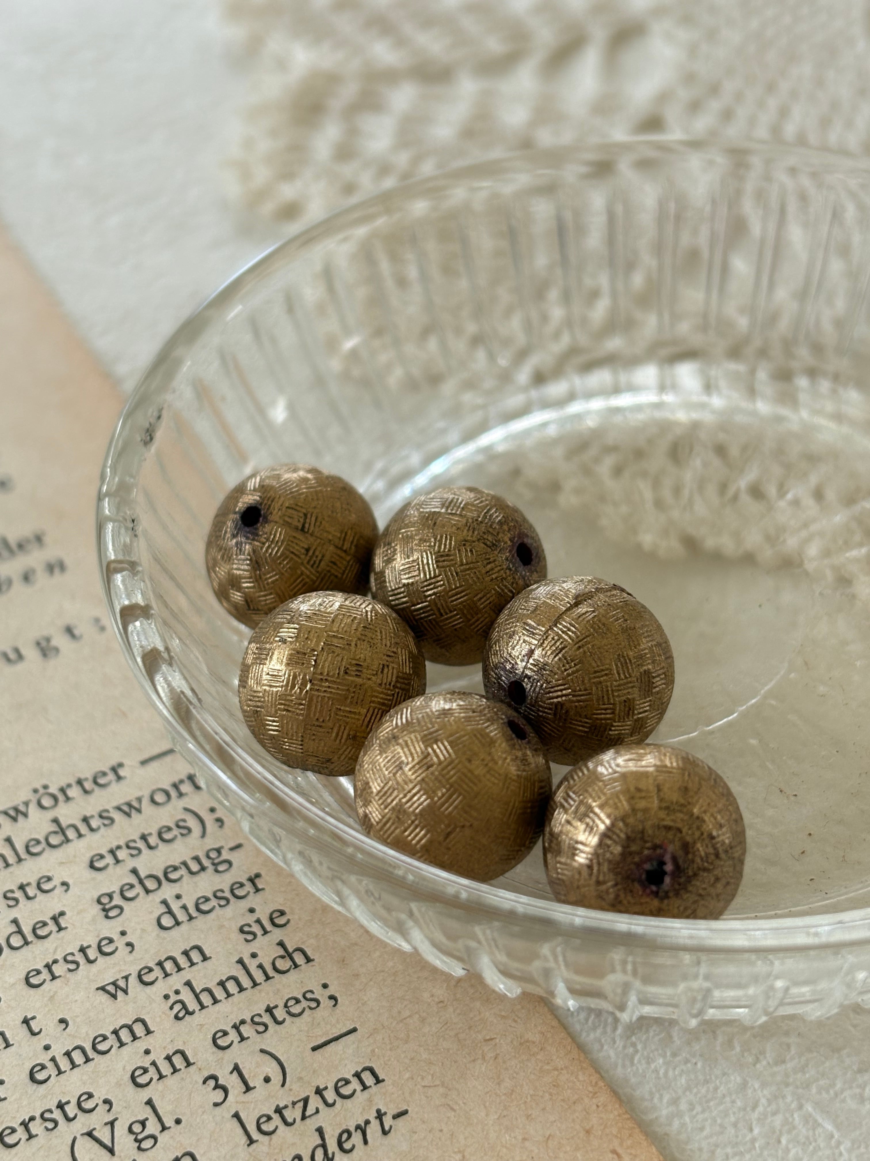 西ドイツVintage ルーサイトビーズ 1960年代 6個セット マットゴールド 11mm デッドストック アクセサリーパーツ