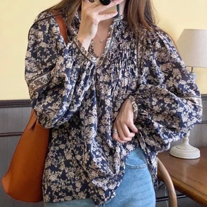 小花柄パフスリーブフレンチシャツ　A0585