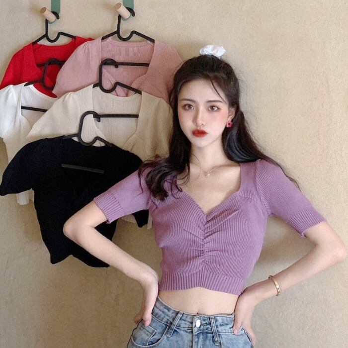 ニットセーター 薄手サマーボタンVネックトップス 夏物 1号婦人96927995997