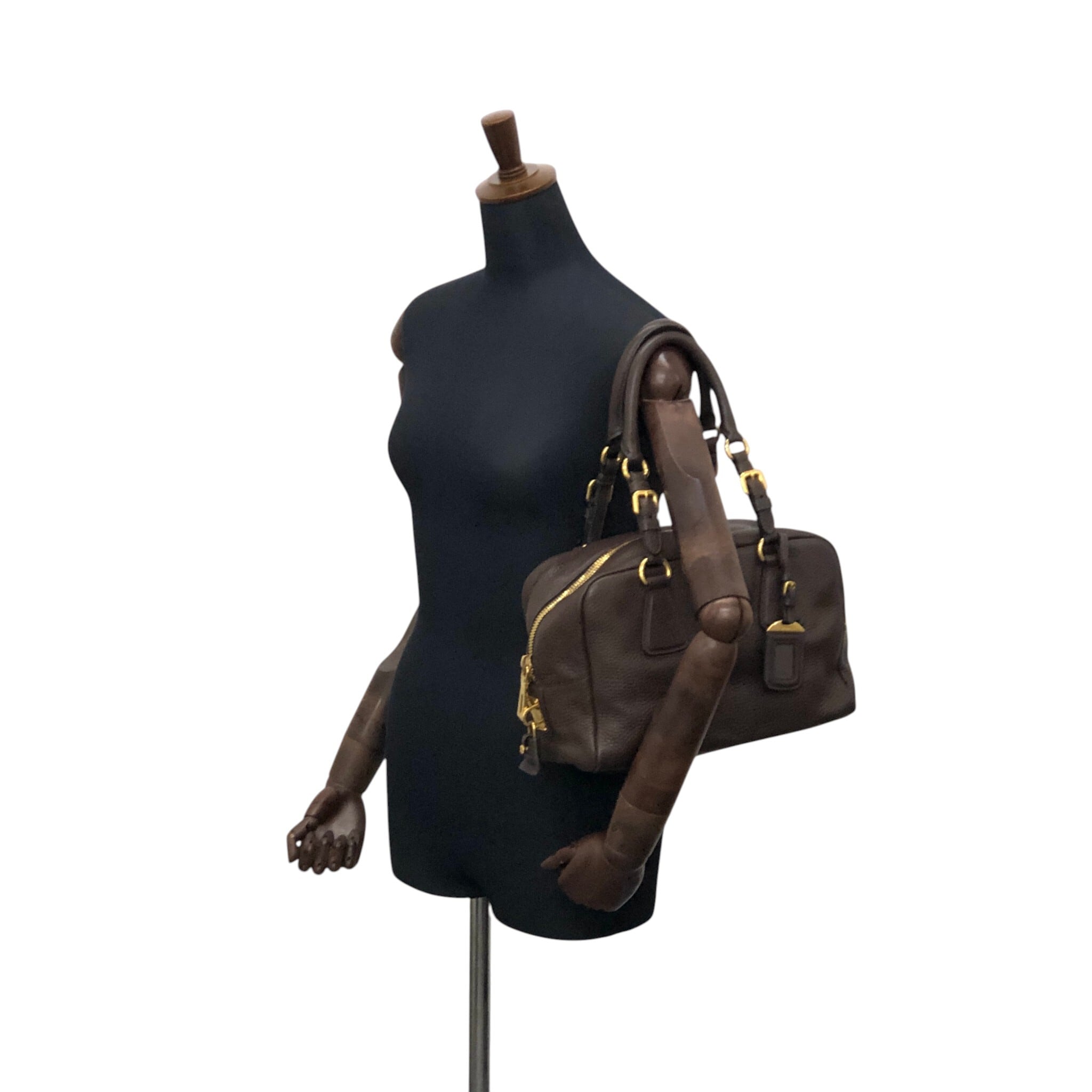 PRADA プラダ ショルダーバッグ ブラウン ロゴ レザー vintage