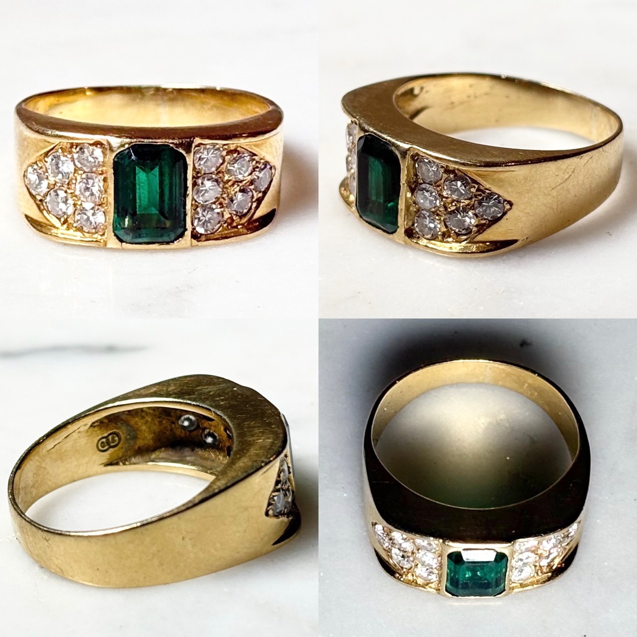 vintage 18ct gold emerald ring with diamond