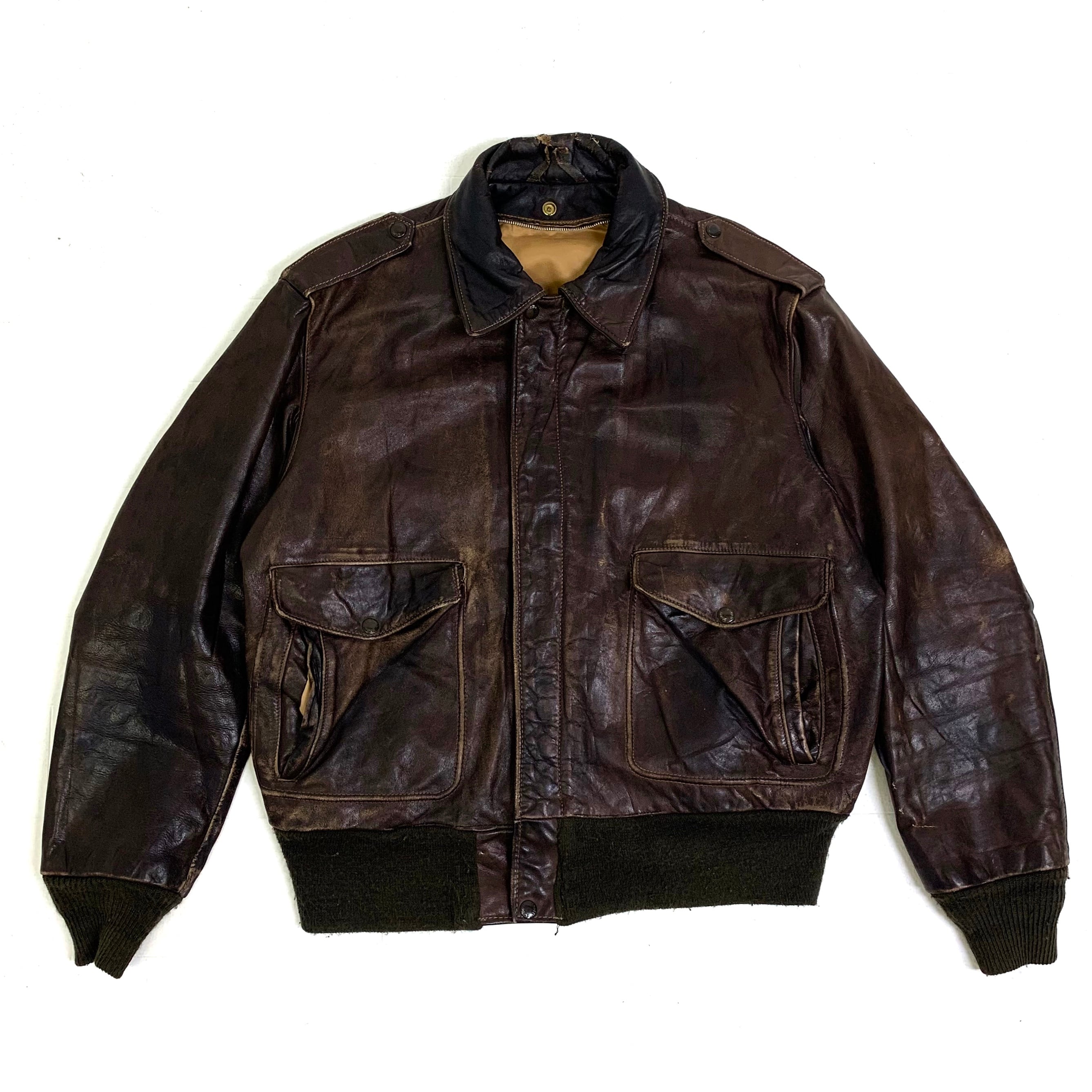 0237 / ~1980's schott A-2 leather flight jacket 184SM ブラウン 