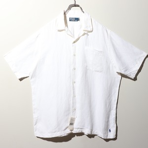 Deadstock L オフホワイト Caldwell シルクリネン ポロラルフローレン 半袖開襟シャツ 白