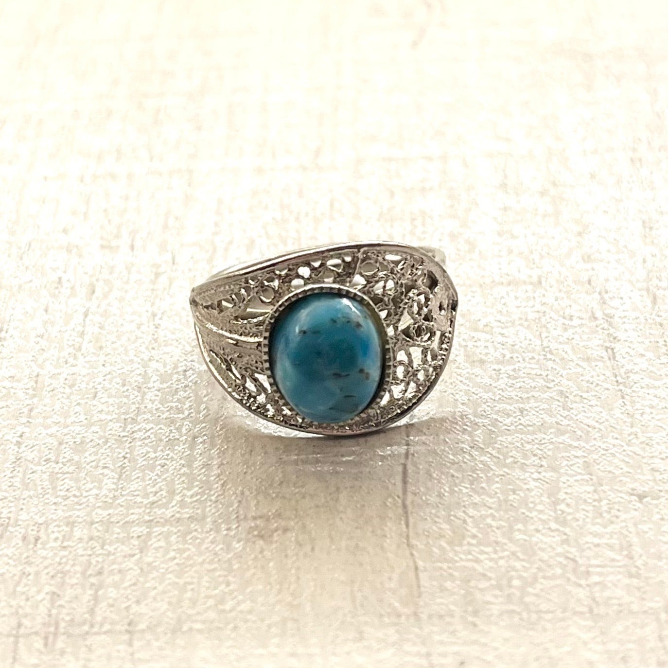 TURQUOISE STONE FILIGREE DESIGN RING -SILVER925- フィリグリー