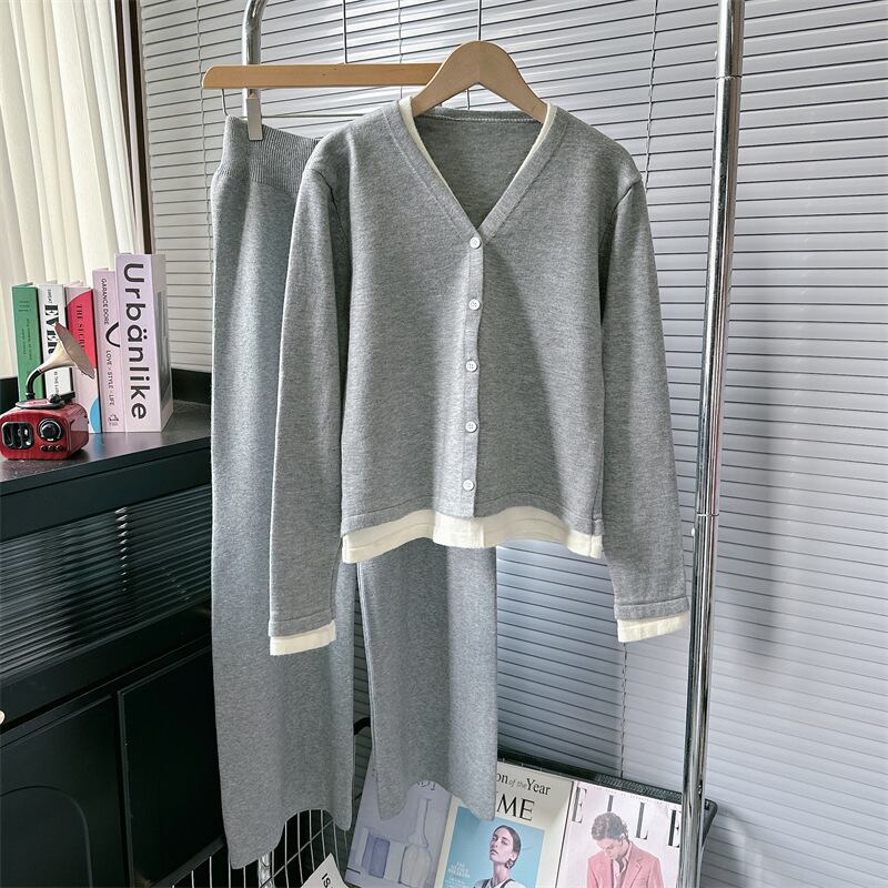 【set】切り替えニットカーデ×ワイドパンツセット M25932