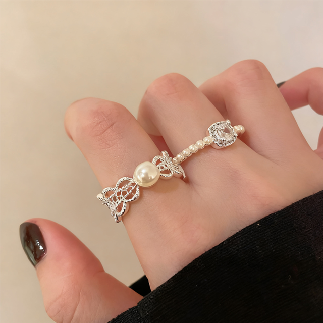 ZJ 韓国風レースの輝きリング 2点セット