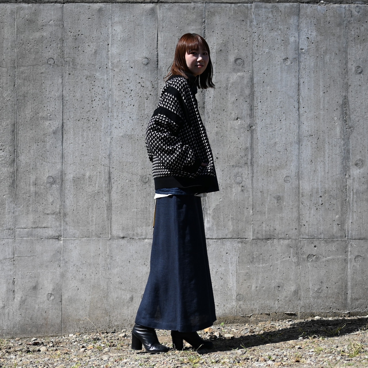 YASHIKI / GANKO別注 Shinsetsu Drivers Knit レディース着用コーディネート