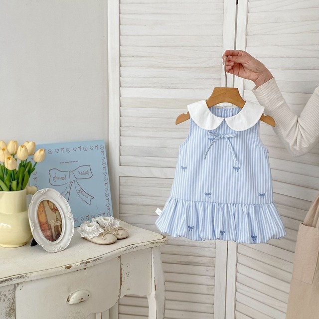 【BABY】リボンストライプ刺繍ノースリーブワンピース - 19