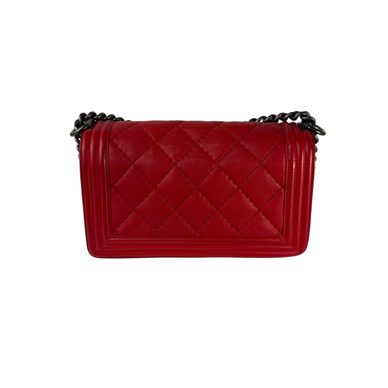 CHANEL シャネル ワイルドステッチ ボーイシャネル レザー ショルダーバッグ レッド A-8201