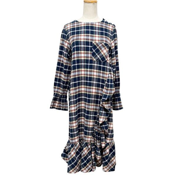 古着 ビームスボーイ BEAMS BOY ネルシャツワンピース クリーニング済み チェック柄 フリル切り替え レディース フリーサイズ