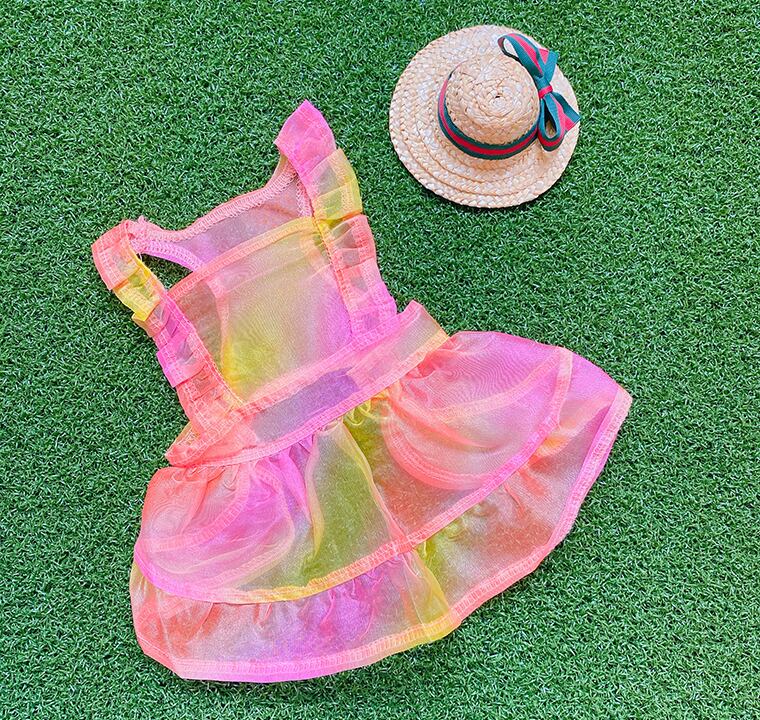 【SALE】レインボーシャーベットワンピース S ~ XL /  犬服 春夏 新作 シースルー ドレス ドッグウェア 可愛い 犬の服 ペット用品 ワンちゃん 猫 小型犬 onepiece35