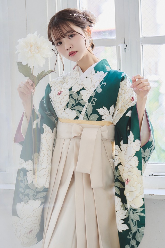 【袴4点set】春のぼたん古典ロマン(緑地)64IV