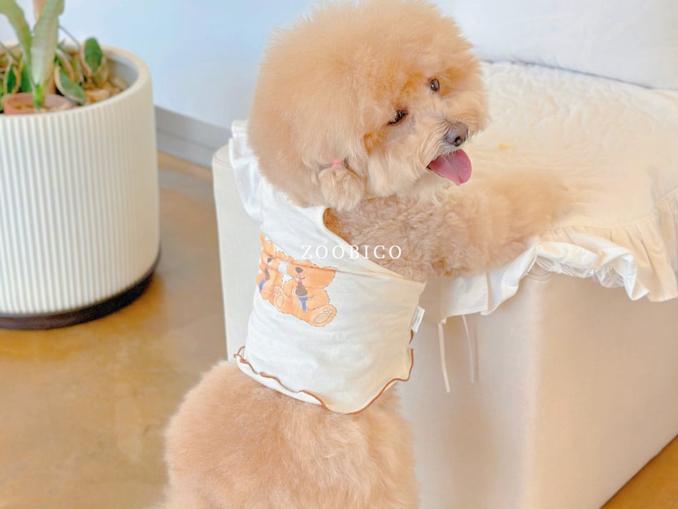 friend t-shirt XS ~ XL 3color / 犬 服 ショート丈 クマ 犬服 夏 キャミソール おぱんつカット タンクトップ 涼しい crop top 薄手 ノースリーブ 可愛い 韓国 ペット服 犬の服 ドッグウェア 袖なしTシャツ 猫 top164