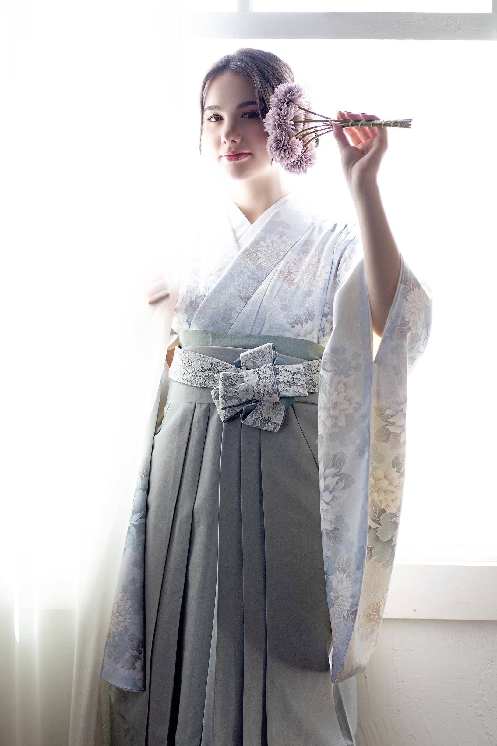 Kimono Sienne 卒業式袴3点セット 水色 ライトブルー 袴 二尺袖着物 袴