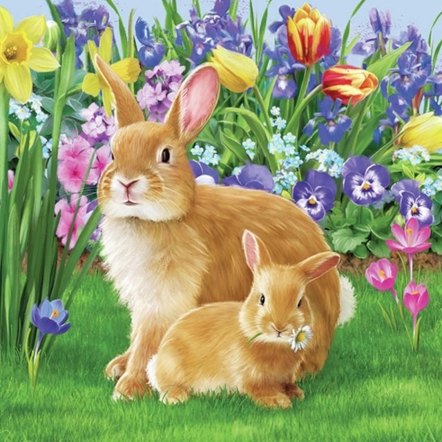 2023春夏【Ambiente】バラ売り2枚 ランチサイズ ペーパーナプキン Mother Bunny グリーン