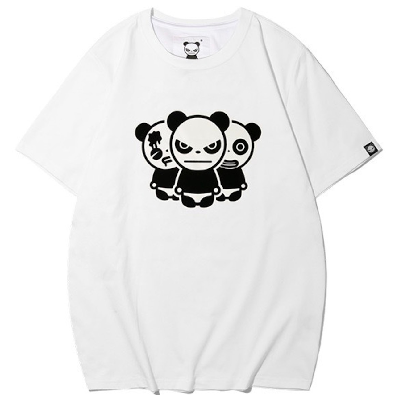 送料無料 【HIPANDA ハイパンダ】レディース 3パンダ プリント Tシャツ WOMEN'S TRIO LOGO SHORT SLEEVED T-SHIRT / WHITE・BLACK