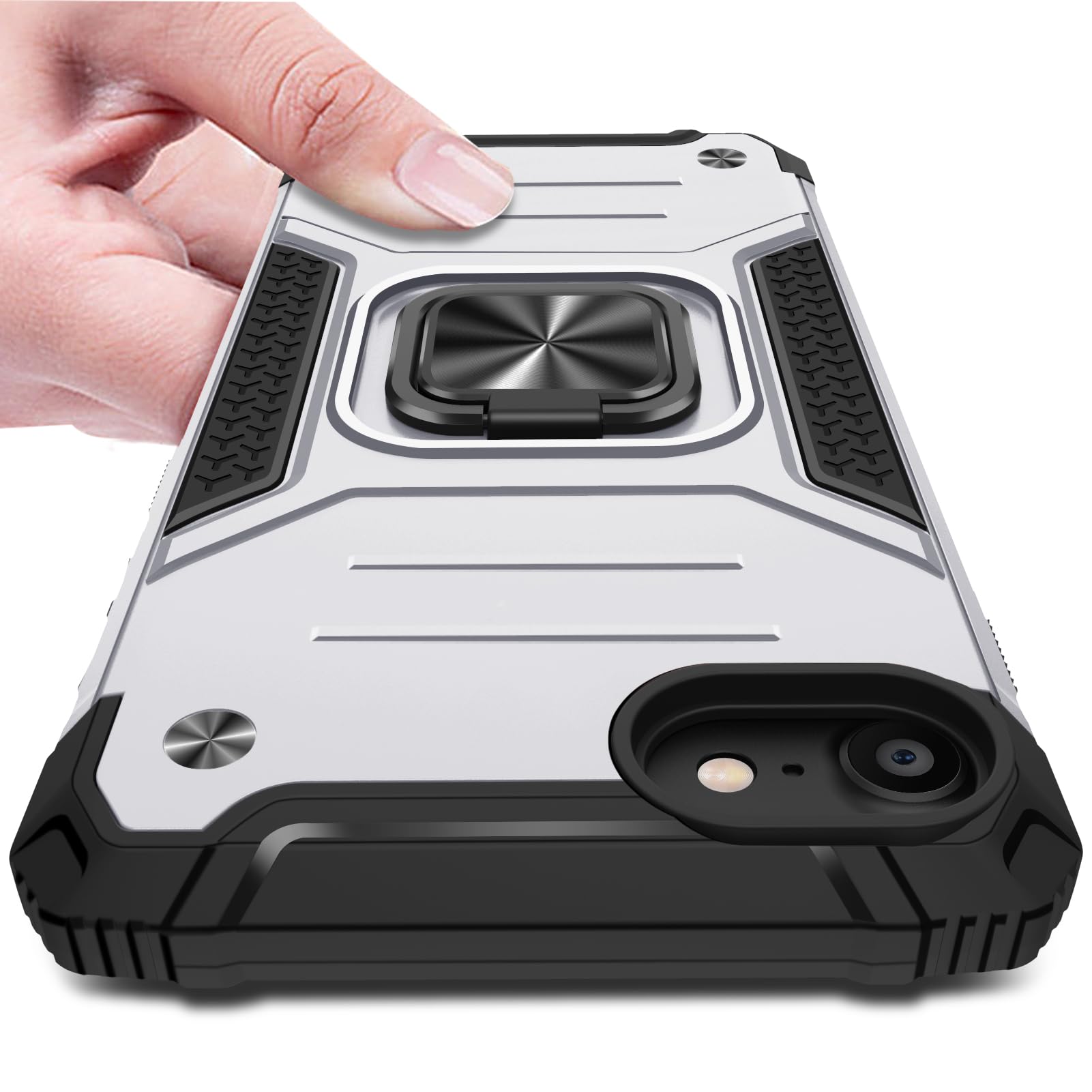 KUJQOC 対応 iPhone SE3/SE2/7/8 ケース 耐衝撃 衝撃吸収 リング付き 360°回転 スタンド機能