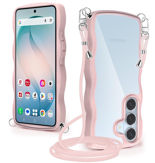 Wonyihui For Samsung Galaxy S26 ケース クリア ショルダー 耐衝撃 かわいい ギャラクシーS26 カバー 薄型 軽量 透明 SC-51G スマホケース 首かけ 肩掛け ストラップ付き 取り外し可能 長さ調整可能 (ピンク)