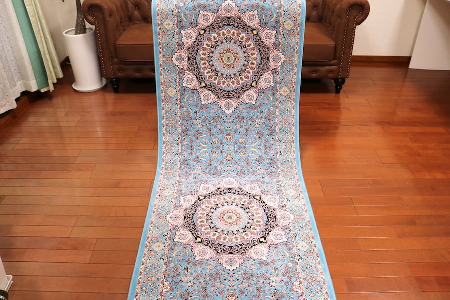 ペルシャ絨毯 イラン産 アートシルク ターコイズブルー 新品未使用 280