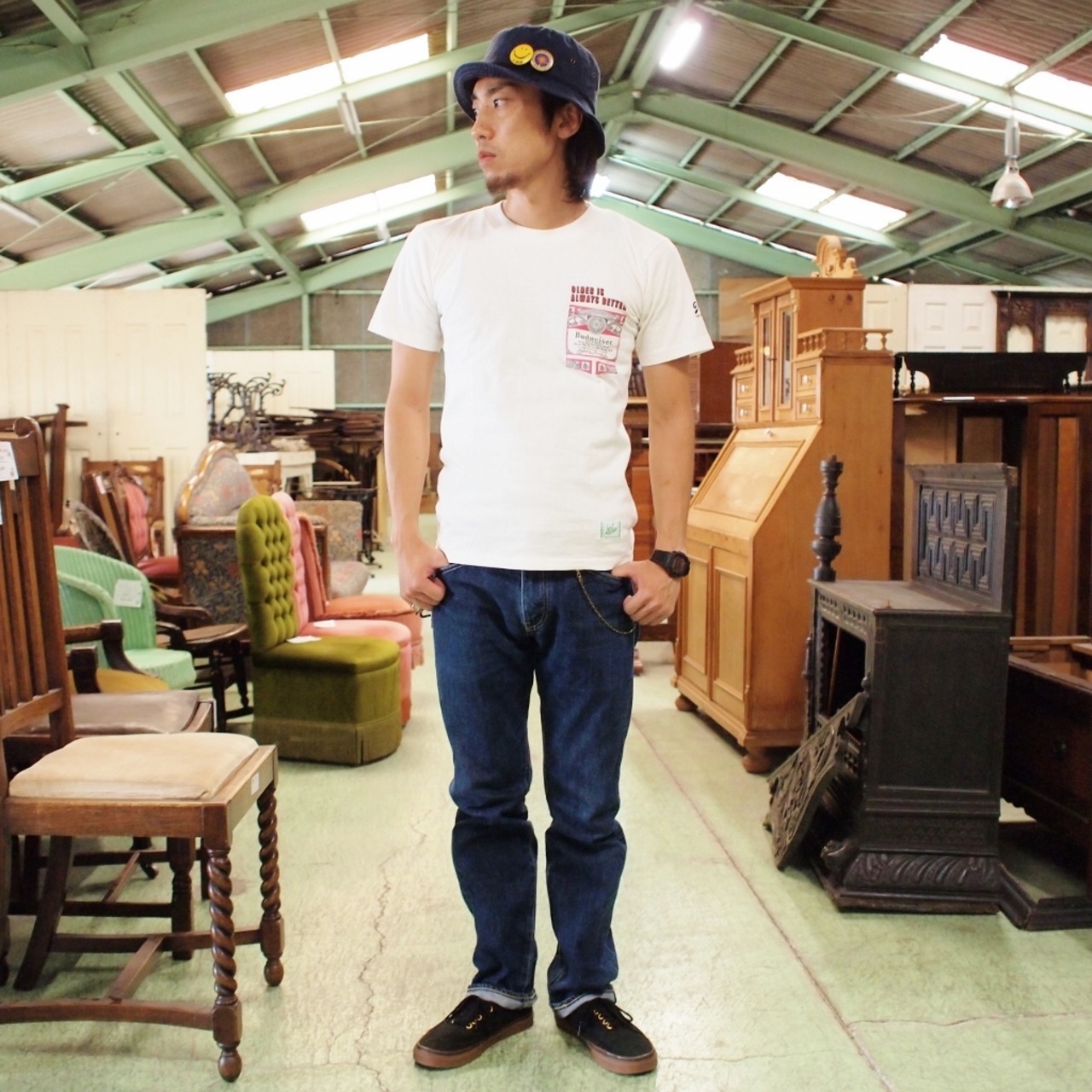 【LOST AND FOUND】"Budweiser" Remake Pocket T-shirt (KINARI)