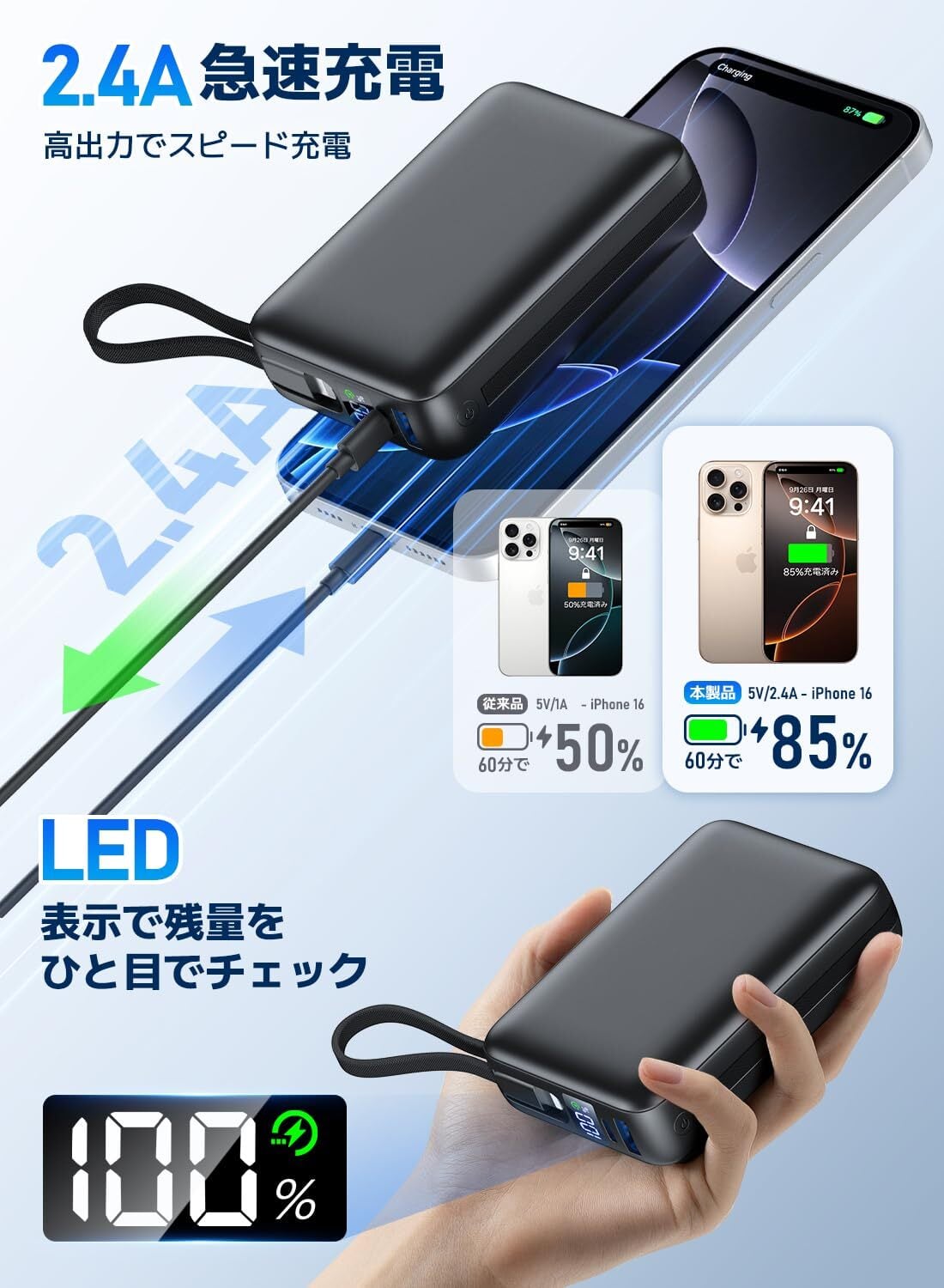 モバイルバッテリー 大容量【50000mAh大容量·2025年最強進化·2つの
