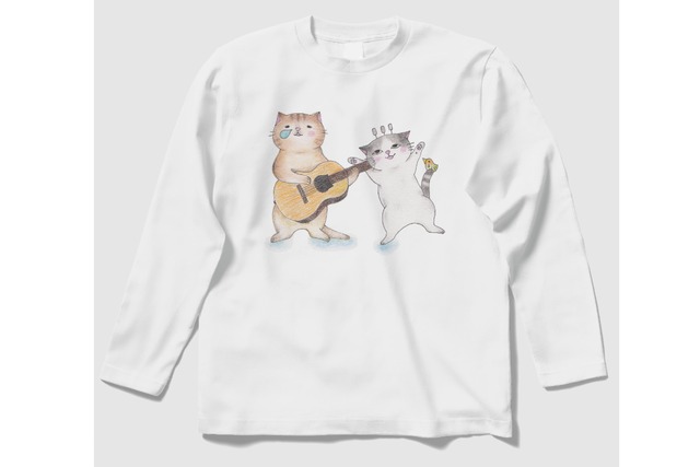 ギター猫の長袖Ｔシャツ(白)