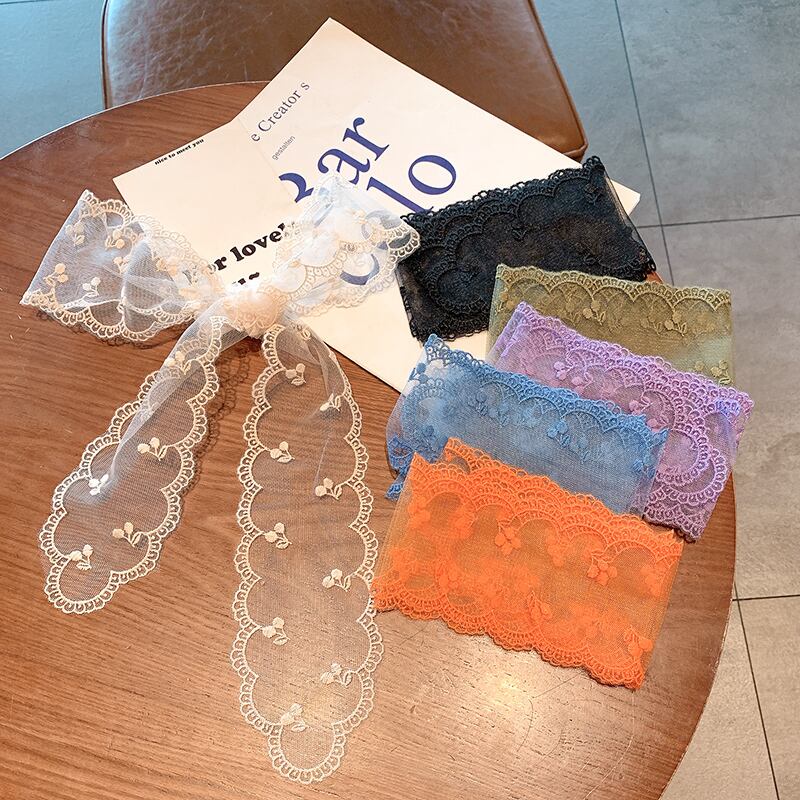 レースヘアバンド スカーフ レッドサマー薄手アクセサリー 夏物 シルク ブラック・アイド・ピーズ17195091389