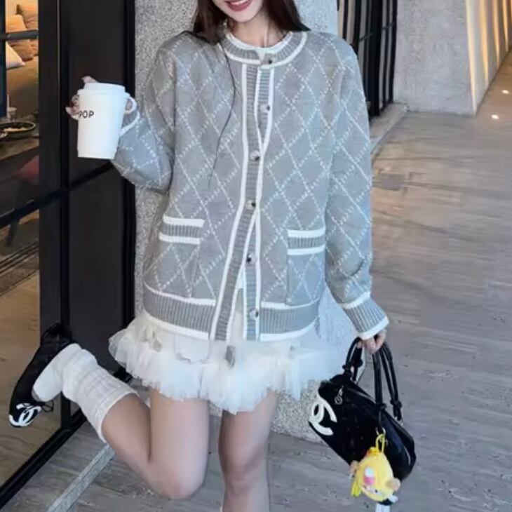 diamond rough knit cardigan