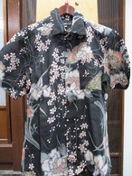 帯シャツ　花盛船柄　レギュラーカラータイプ　【サイズL～LL】