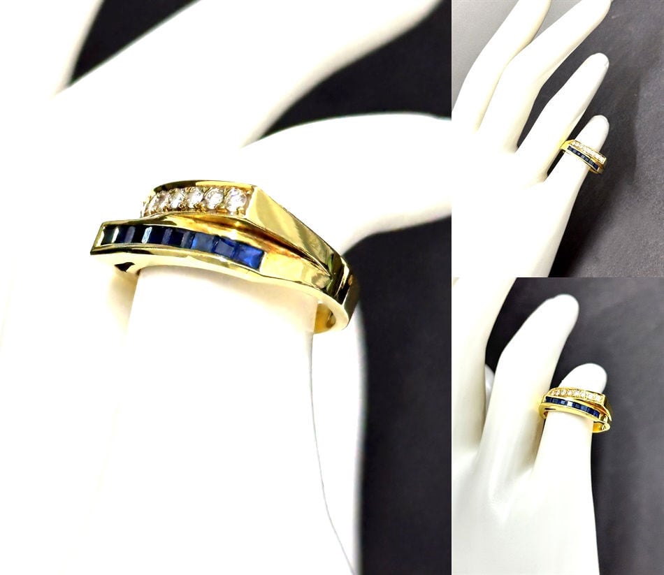 TIFFANY ティファニー K18 YG ダイヤモンド サファイア リング 8P