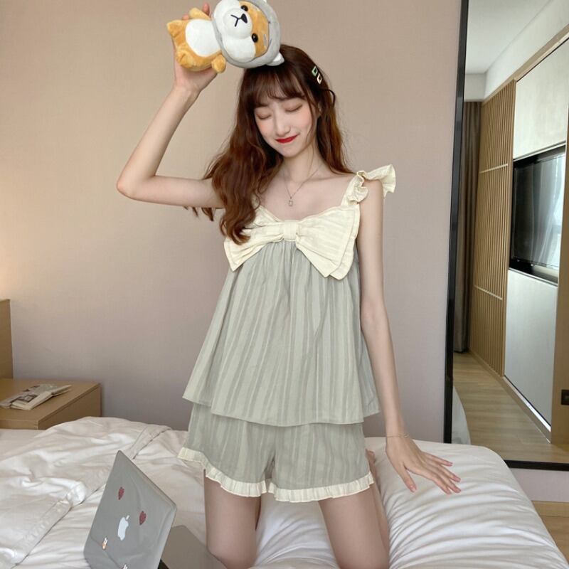 2020年夏新作ルーズキュートボウロータススリーブパジャマカジュアルパンツホームサービスツーピーススーツ 1号婦人76968928142