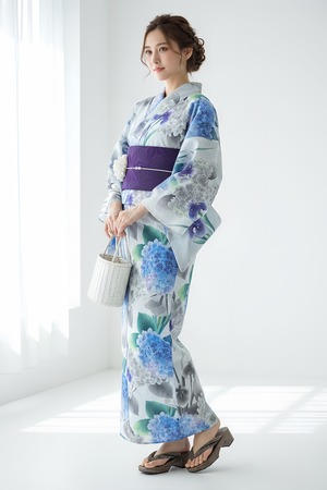 浴衣ジェンヌ 浴衣5点セット 高級浴衣 浴衣 水彩画調 ポリエステル