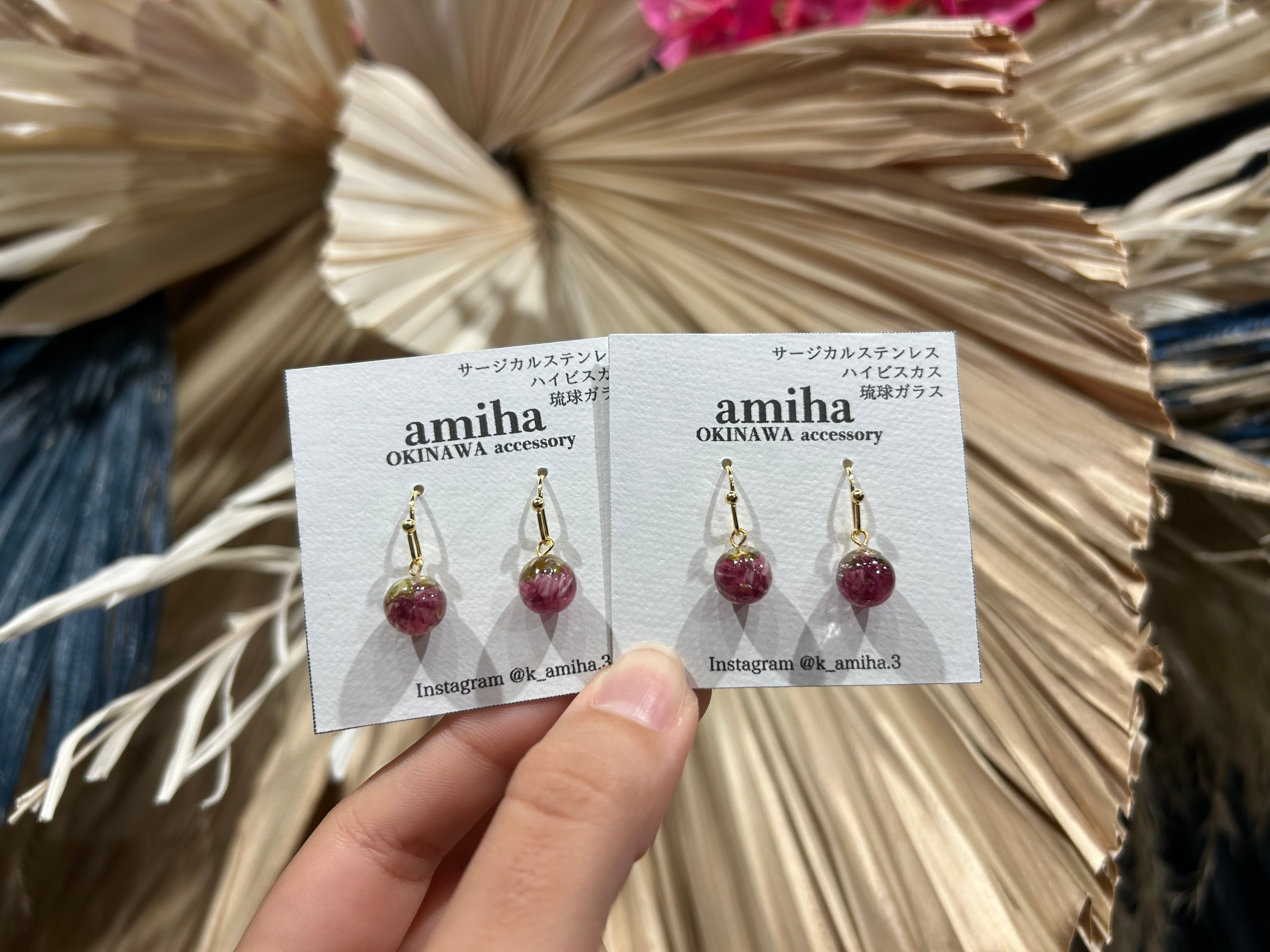 ピアス（ハイビスカス 琉球ガラス）（T-A80-2） | tete by okinawa