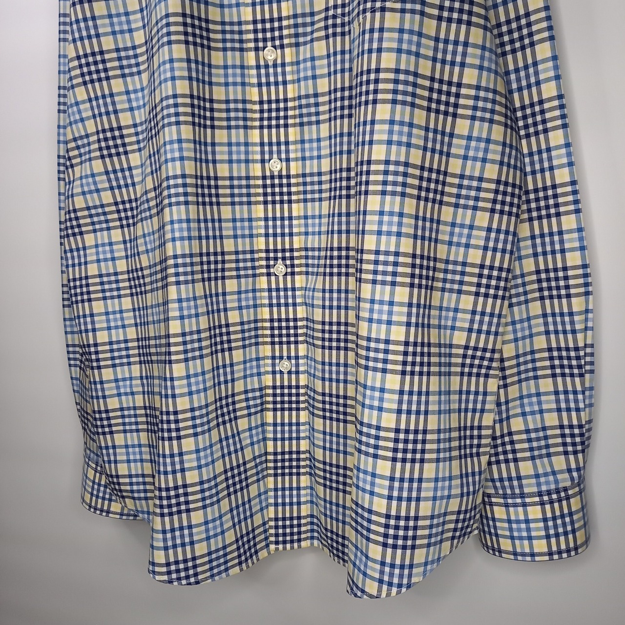 防シワ　エルエルビーン　コットン　BDシャツ　長袖　チェック　ポケット　青　黄