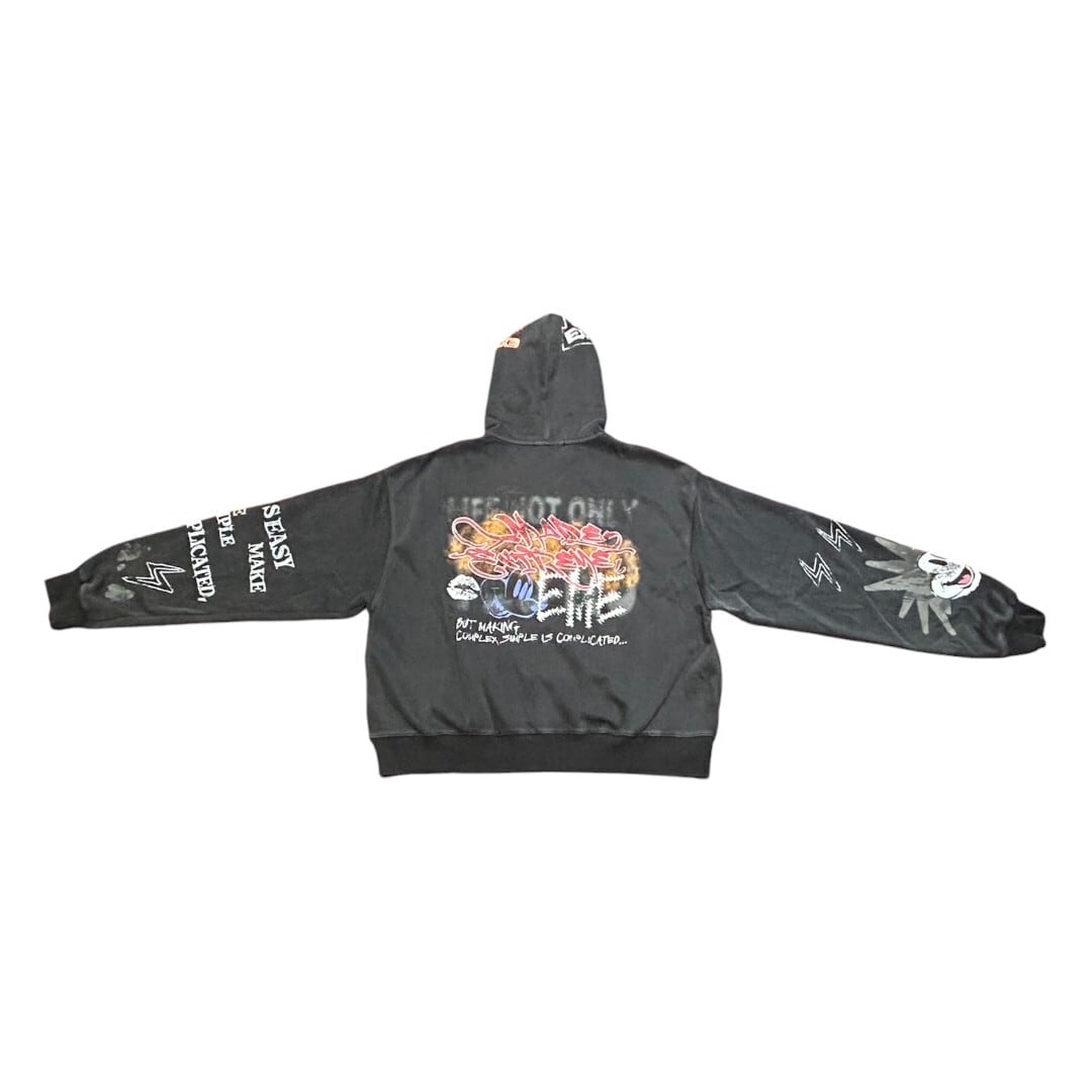 手書き風プリントショートジップパーカー | Jolly Clan