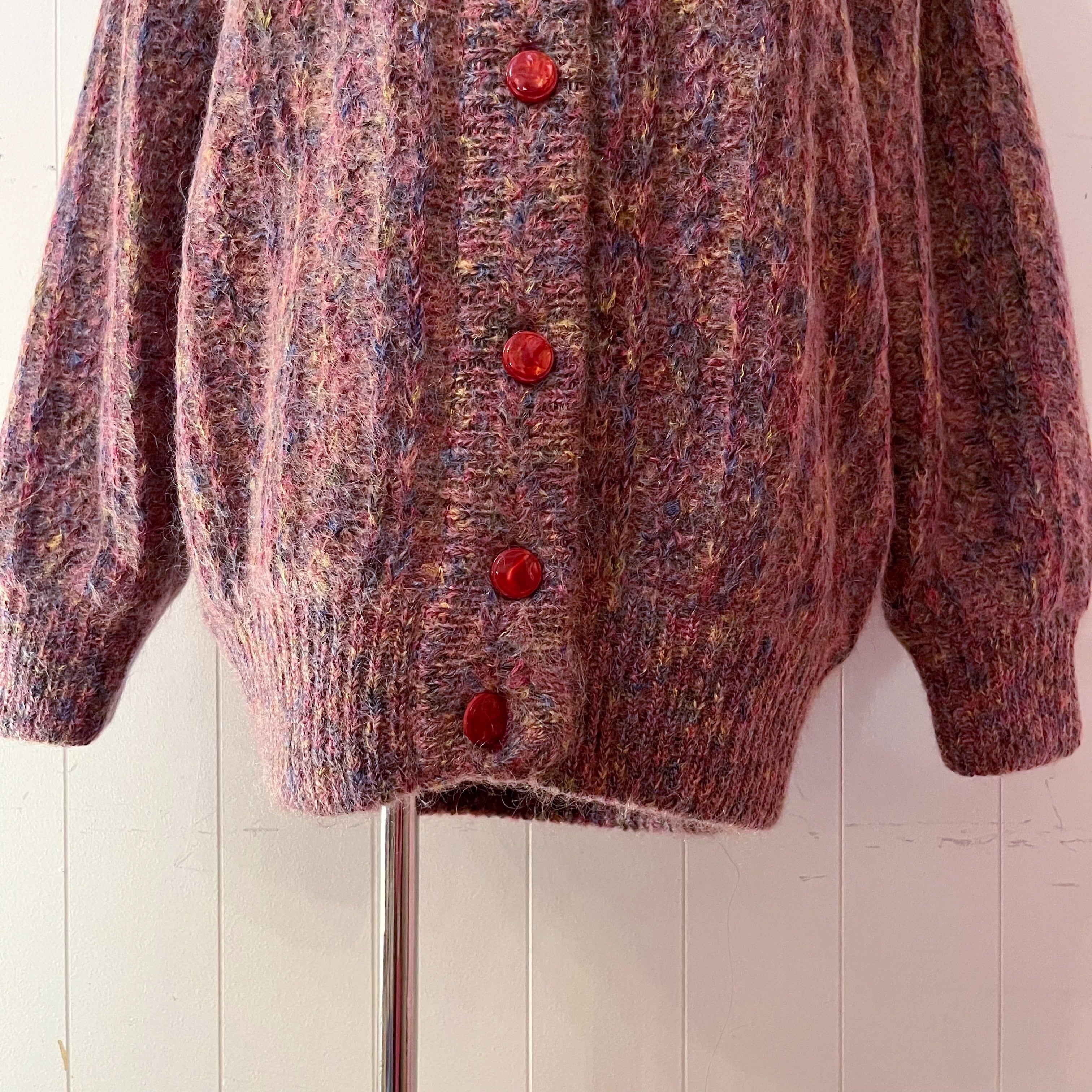 pink mix yarn liner knit cardigan