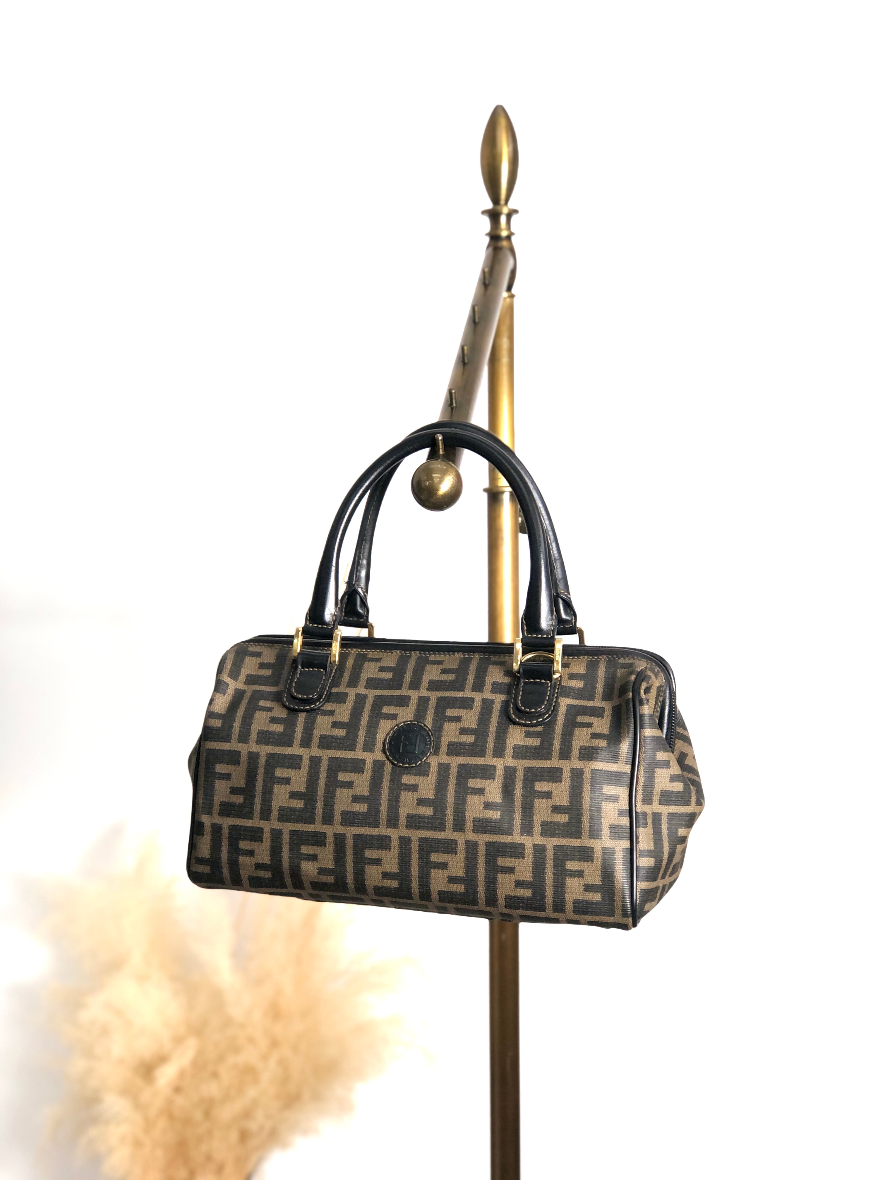 FENDI フェンディ ズッカ ジャガード×レザー バニティバッグ