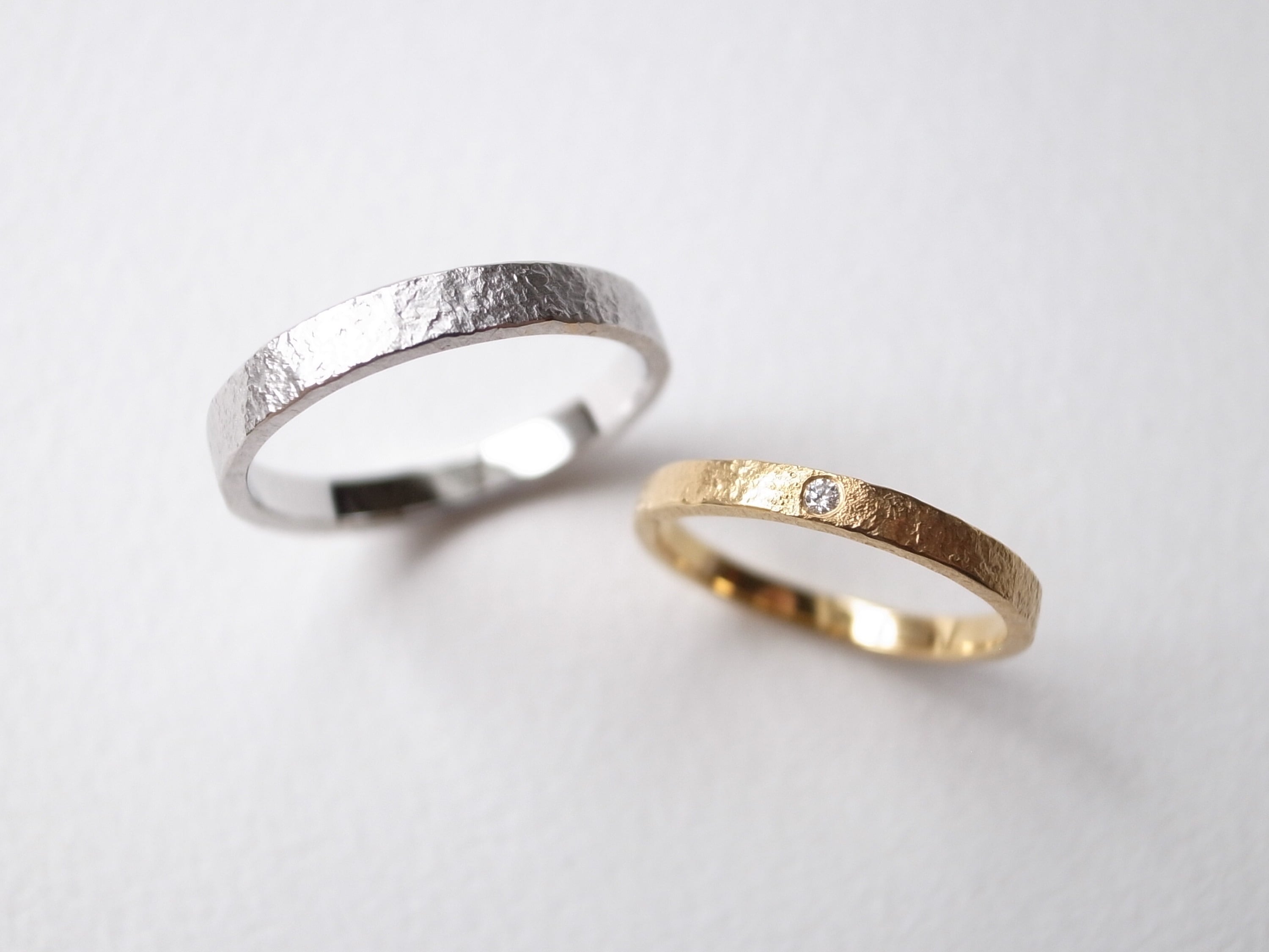 pairing・stamp】K18YG Diamond・silver950/stone texture ring | niruc