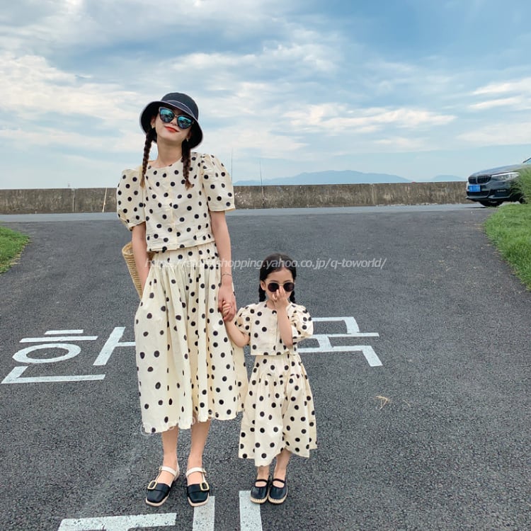 M セットアップ トップス パンツ ドット柄 2点セット レディース 親子装 シャツ 人気 リンクコーデ キッスサイズ有 Q Toworld キュートワールド 子供服