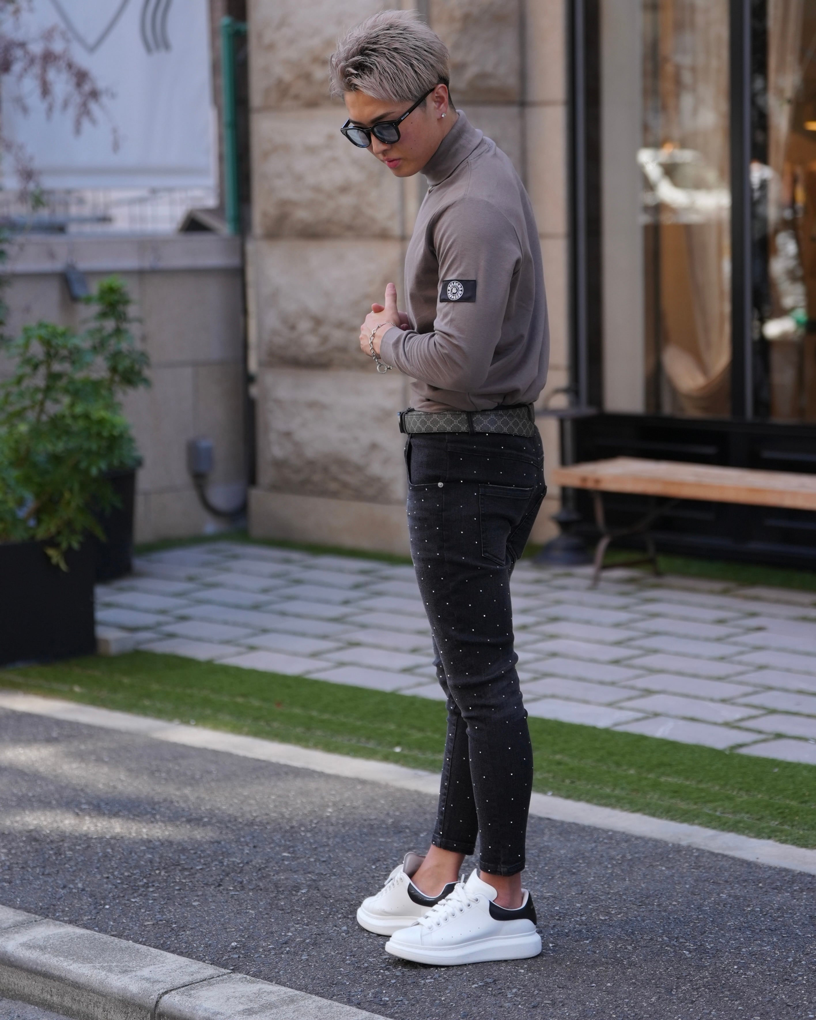 RHINE STONE DENIM PANTS BLACK【OW25BD007】 | BELINDA OFFICIAL