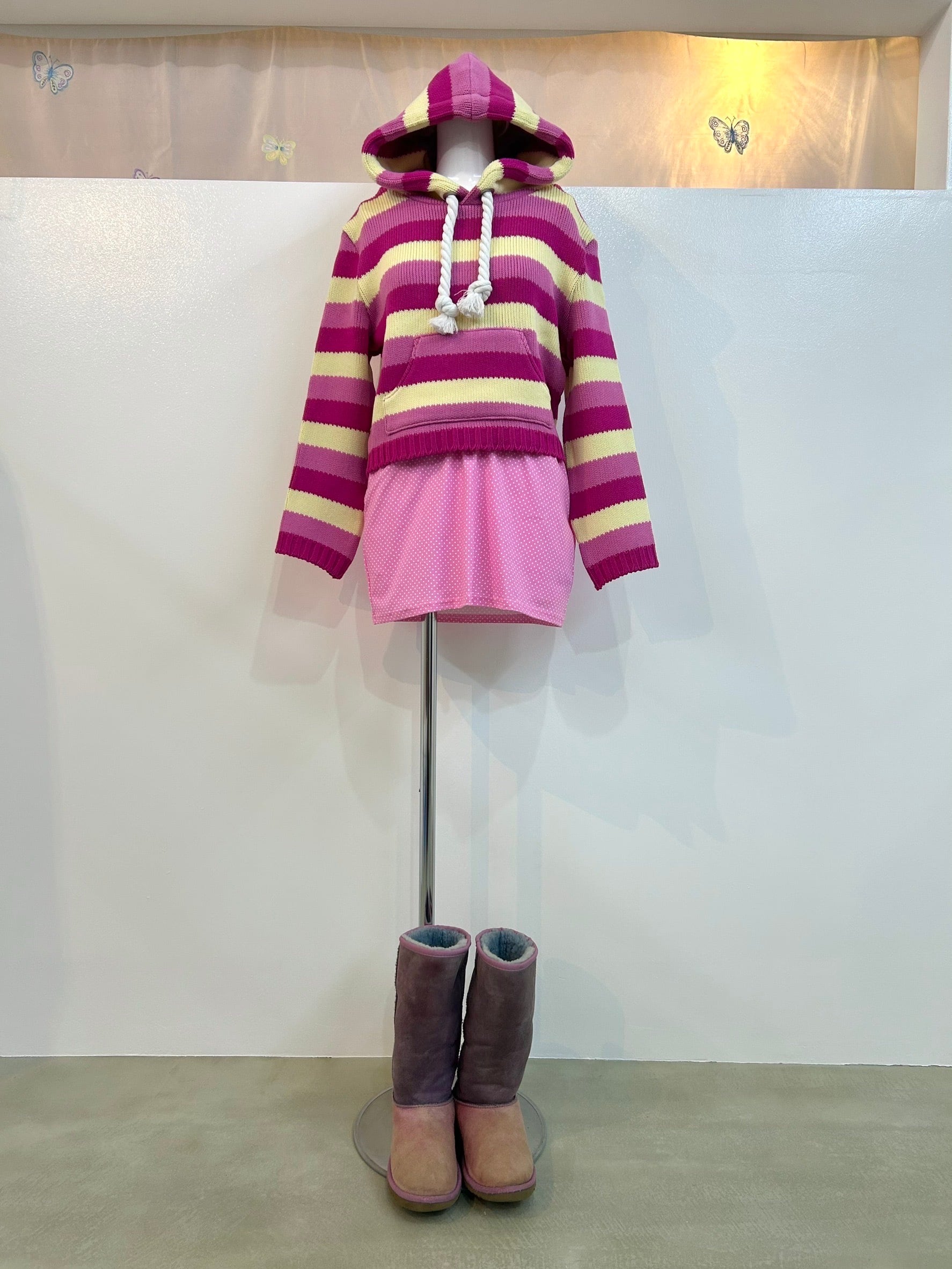 Ans Dotsloevner doll hoodie knit / pink yellow | itimi