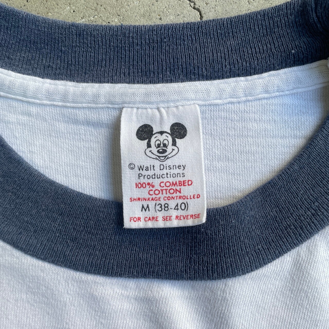70年代 Disney ミッキーマウス 染み込みプリント リンガーTシャツ 