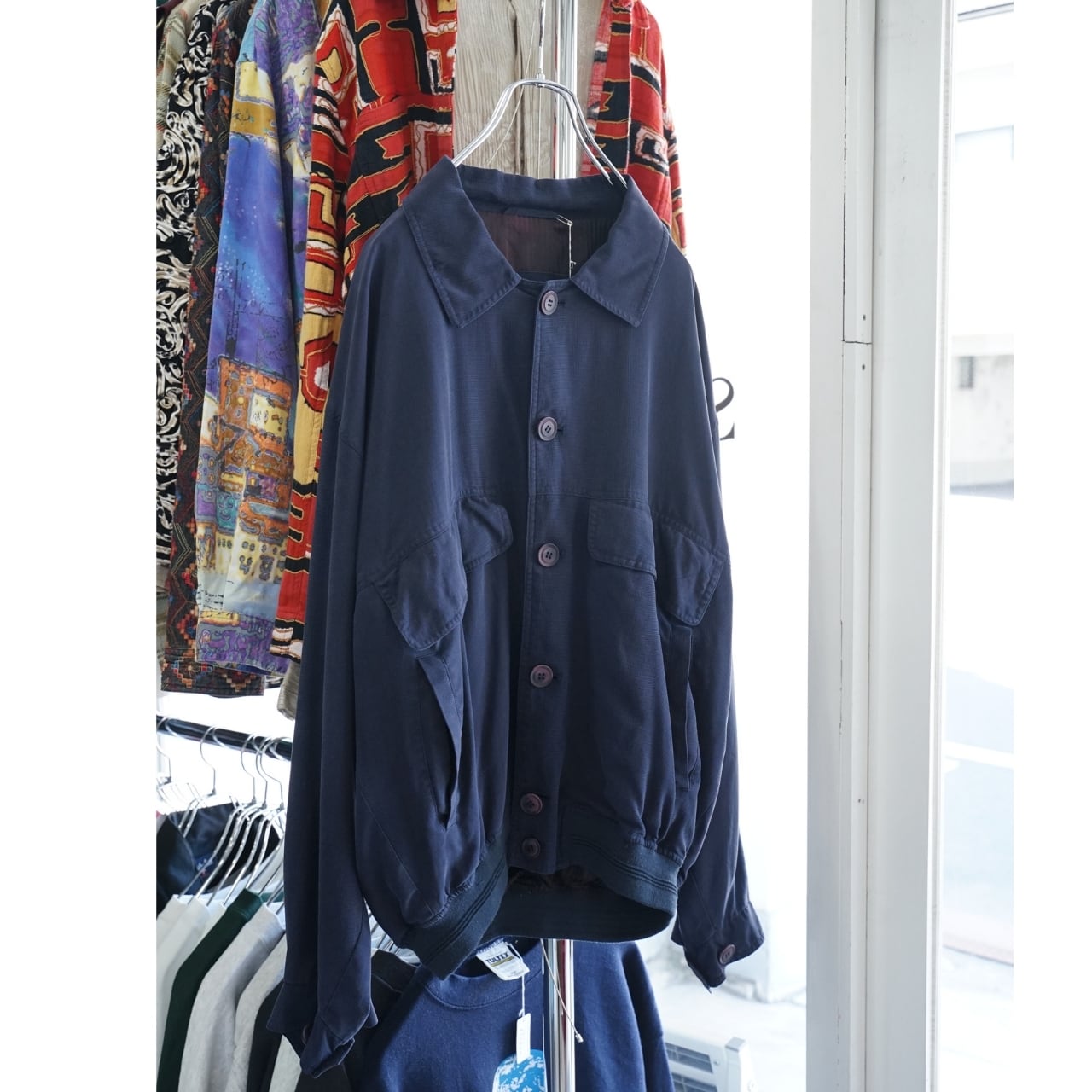 BLACKTHORN シルク100% ネイビー ブルゾン(表記S・実寸L相当)|NA433