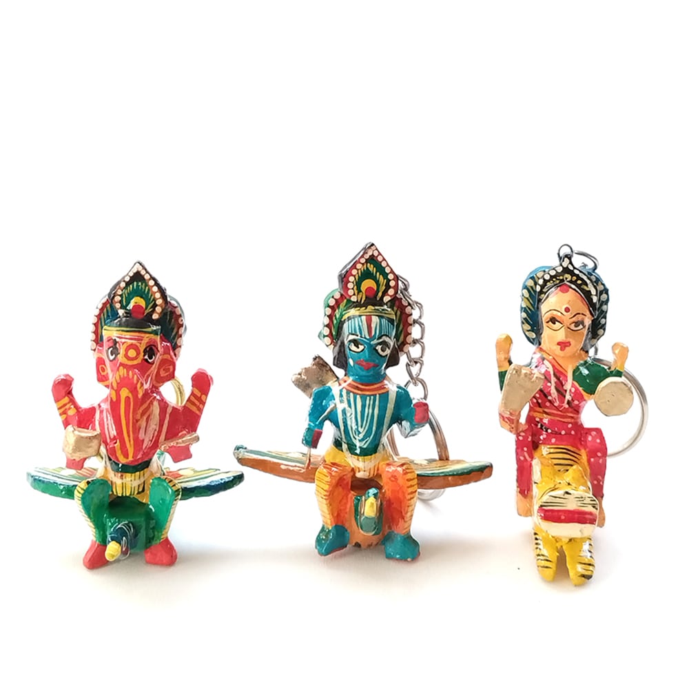 インドの神様 ハンドペイント 木彫りのキー(バック)チャーム ①