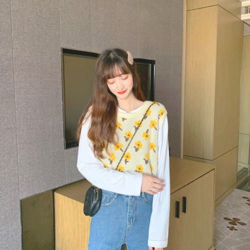 ✞ オータムスタンダード花柄ニット大人女子☆ショートラウンドネックノースリーブトップス レトロ 秋物 ✞ゴスロリ SM ミリ 甘ロリ クラロリ 和ロリ エレガント 黒ロリ 姫ロリ 華ロリ BB-BB46282432254