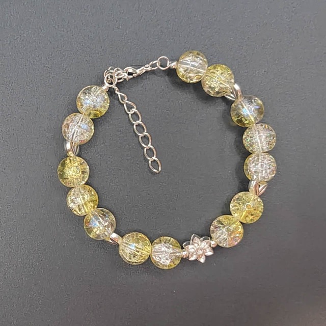 イエロー×クリア(クラック)のブレスレット(No.19)
